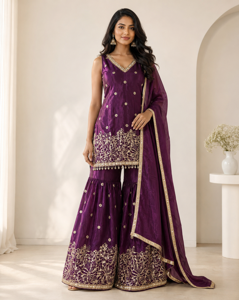 Afsana Plum Embroidered 3-Piece Set